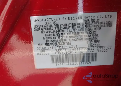 2025 Nissan Kicks Sv Fwd z USA, uszkodzony, nr VIN 3N8AP6CA3SL357769